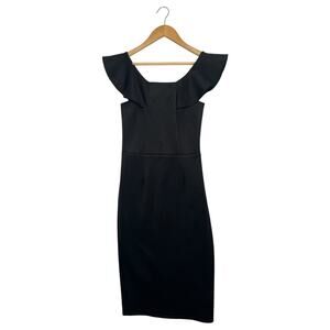 Yumi Kim Dress Womens Extra Small Black Wide Scoop Neck Sheath Midi Elegant LBD